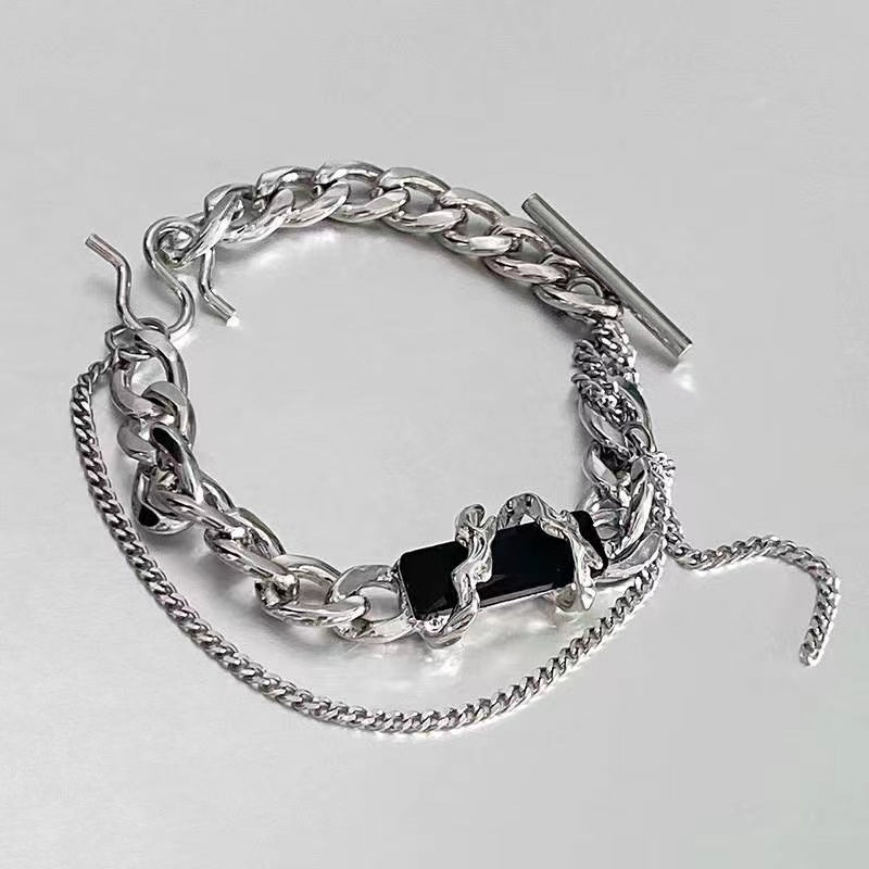 Brazalete de acero de titanio de empalme apilado de doble capa al por mayor